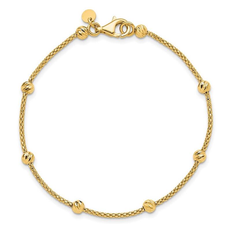 Curata 14k Yellow Gold 7.5" 4mm Textured Bead Popcorn Bracelet