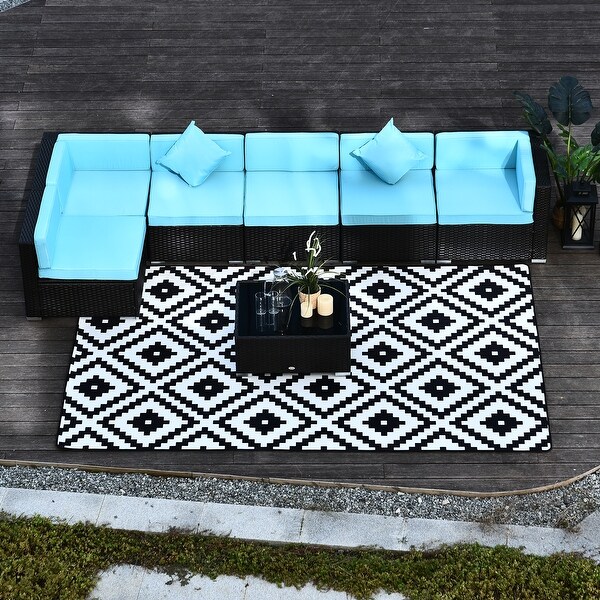 Shop Outsunny 7 Piece Outdoor Patio Furniture Set With Modern Rattan Wicker Perfect For Garden Deck And Backyard On Sale Overstock 20508198