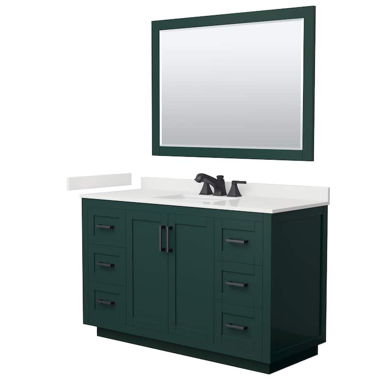 Miranda 54-inch Single Vanity, Quartz Top, 46-inch Mirror - Green, Black Trim, White Quartz Top