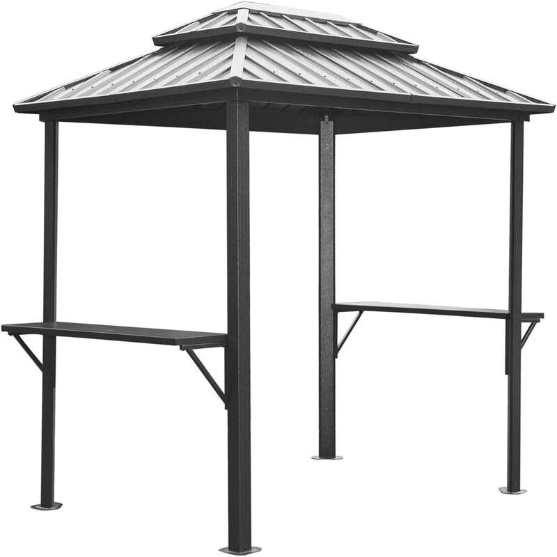 8 × 6 Ft BBQ Grill Gazebo Aluminum Frame Double Roof with Shelves Serving Tables