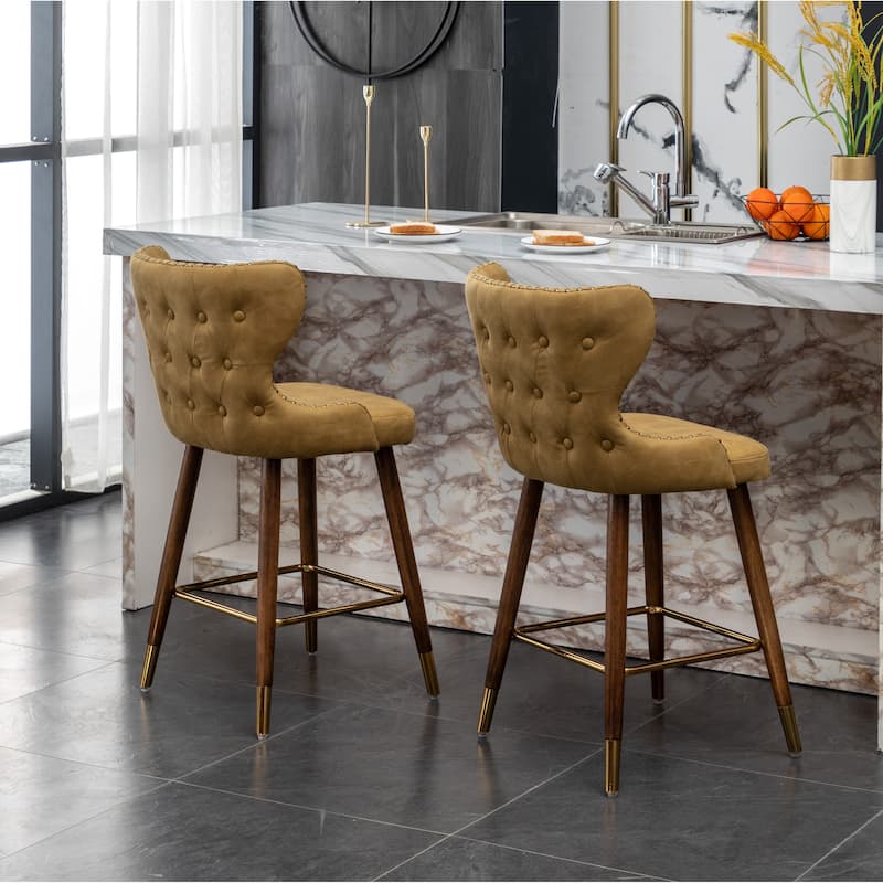 Roundhill Furniture Nevis Mid-century Modern Faux Leather Tufted Nailhead Trim Counter Stool Set of 2