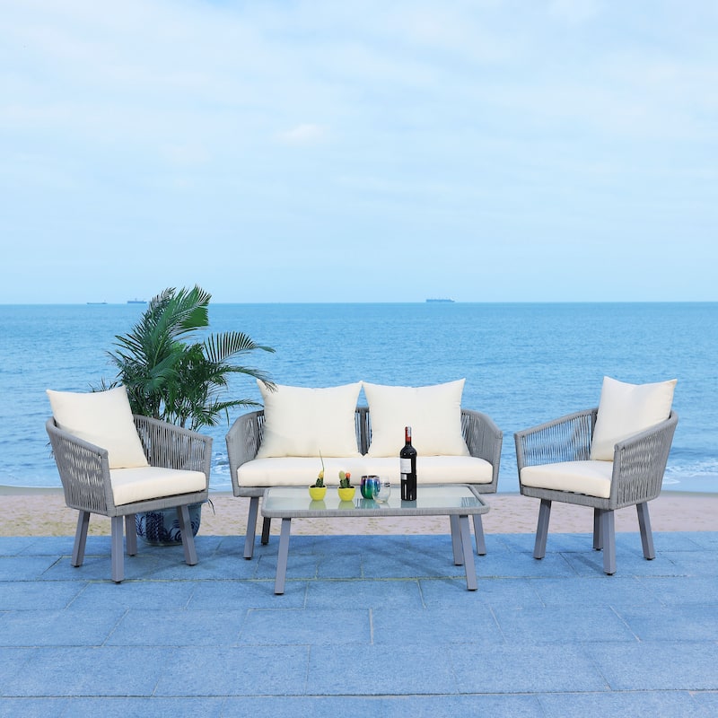 SAFAVIEH Outdoor Sneh-Lata 4-Piece Rope Patio Set - 54W x 27D x 26H - Grey/Beige
