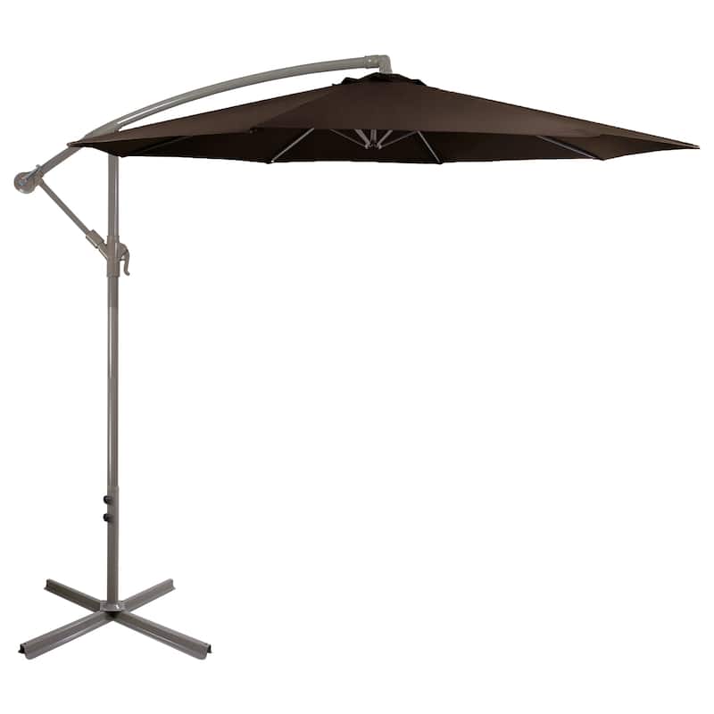 10ft Offset Outdoor Patio Umbrella with Hand Crank, Brown