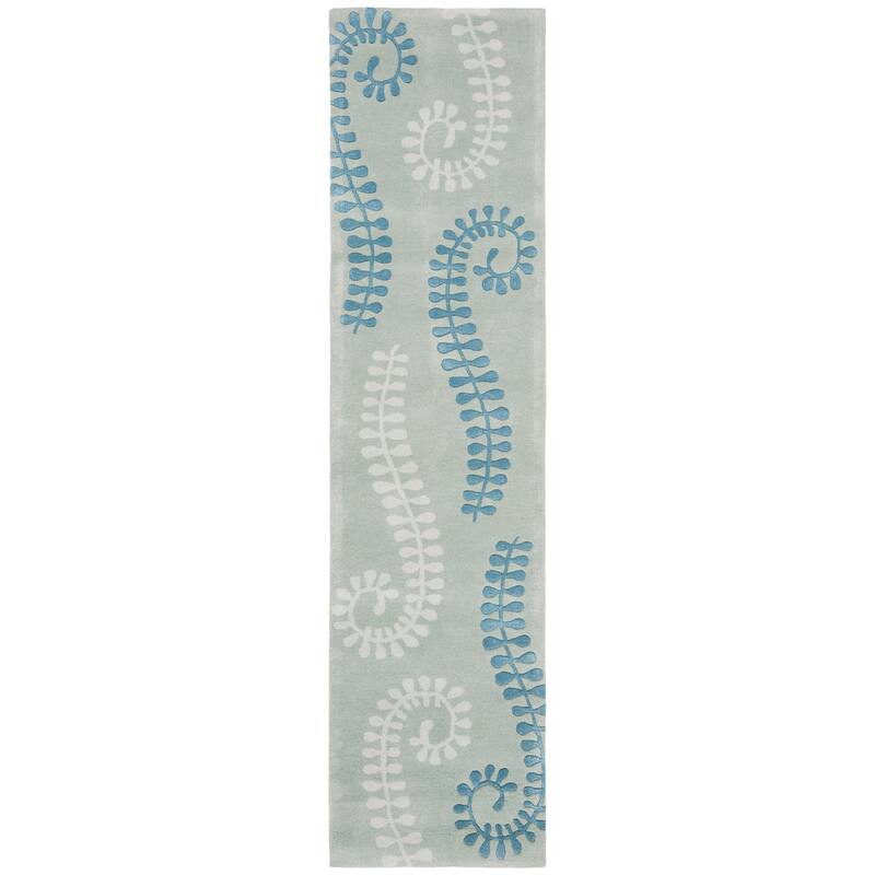 SAFAVIEH Handmade Capri Mist Modern Wool Rug - 2'3" x 9' Runner - Silver/Light Blue