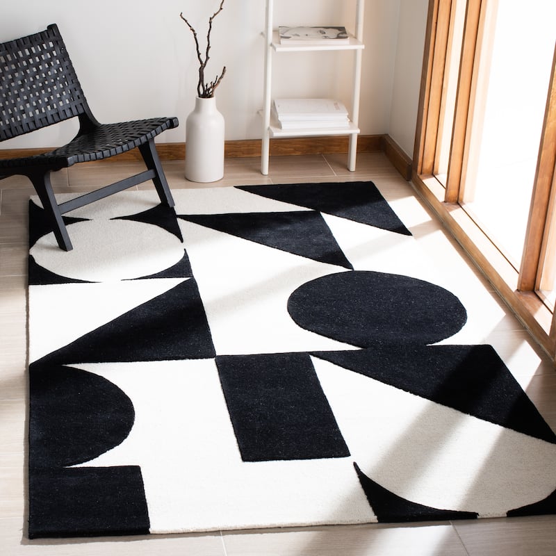 SAFAVIEH Handmade Rodeo Drive Rhianna Mid-Century Modern Wool Rug - 4' x 6' - Ivory/Black