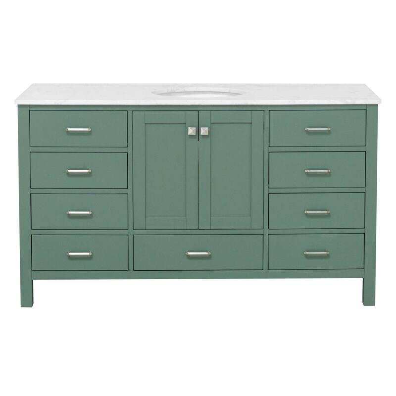 KitchenBathCollection Horizon 60" Single Bathroom Vanity with Engineered Carrara Top