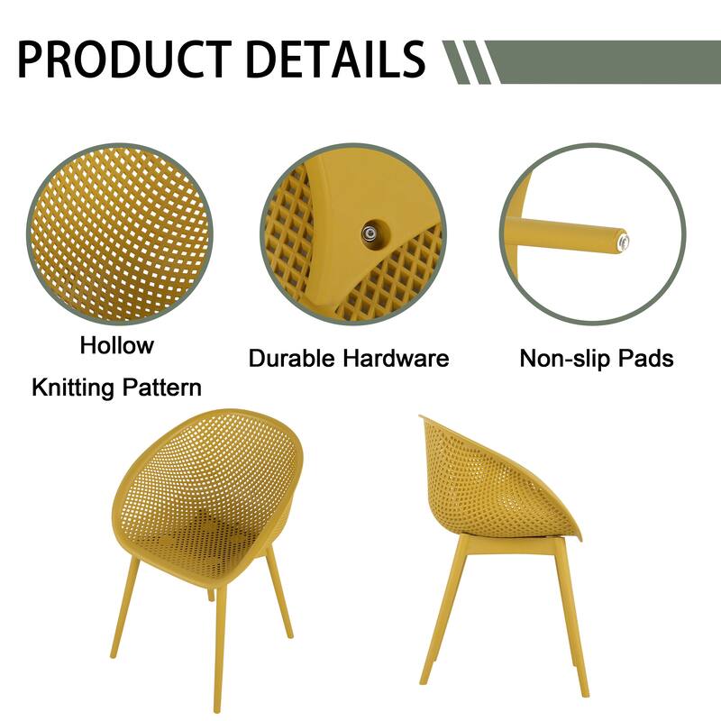 BNK Modern All-Weather PP Plastic Armchair With Mesh Hollow-Out, Indoor/Outdoor (Set of 2)