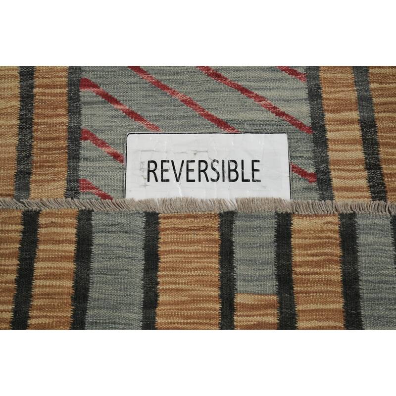 Hand Woven Oriental 100% Wool Carpet Southwestern Modern Greys & Charcoal Kilim Runner Rug - 9' 9'' X 3' 0''
