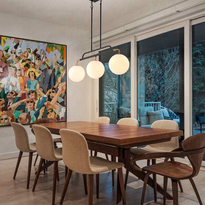 3 - Lights Modern Linear Globe Chandelier Kitchen Island Pendant Light - W33.9"