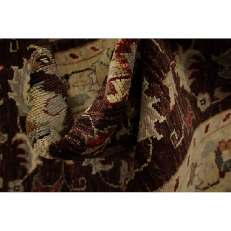 Hand Knotted Oriental 100% Wool Carpet Traditional Floral Brown Peshawar Runner Rug - 18' 0'' X 2' 10''