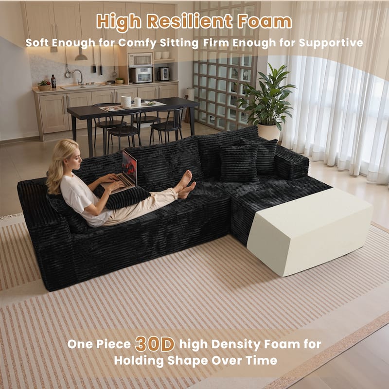 HOOOWOOO Modular Plush Upholstery L-shaped Sofa with Chaise Lounge