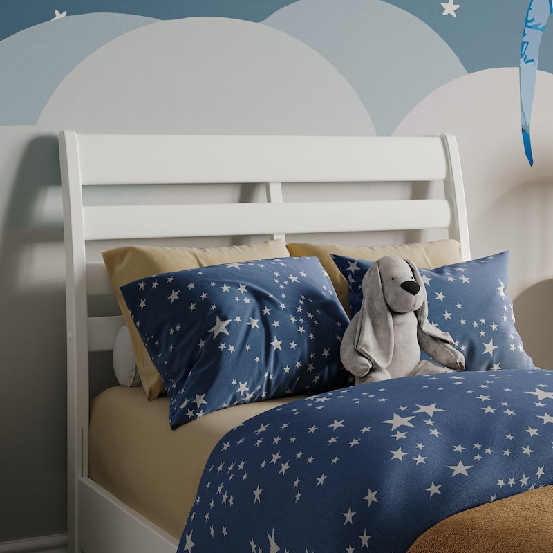 Twin Size Solid Wood Headboard with Simple Panel Design, Crisp White Finish for Kids or Guest Bedrooms