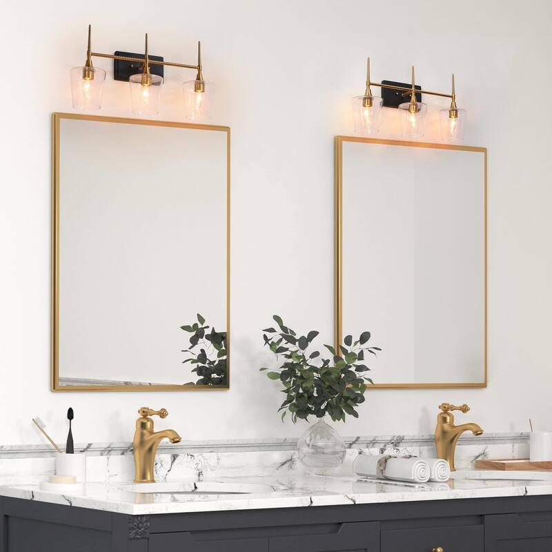 2/3-Light Modern Black Gold Bathroom Vanity Light Wine Glass Wall Sconces Lighting