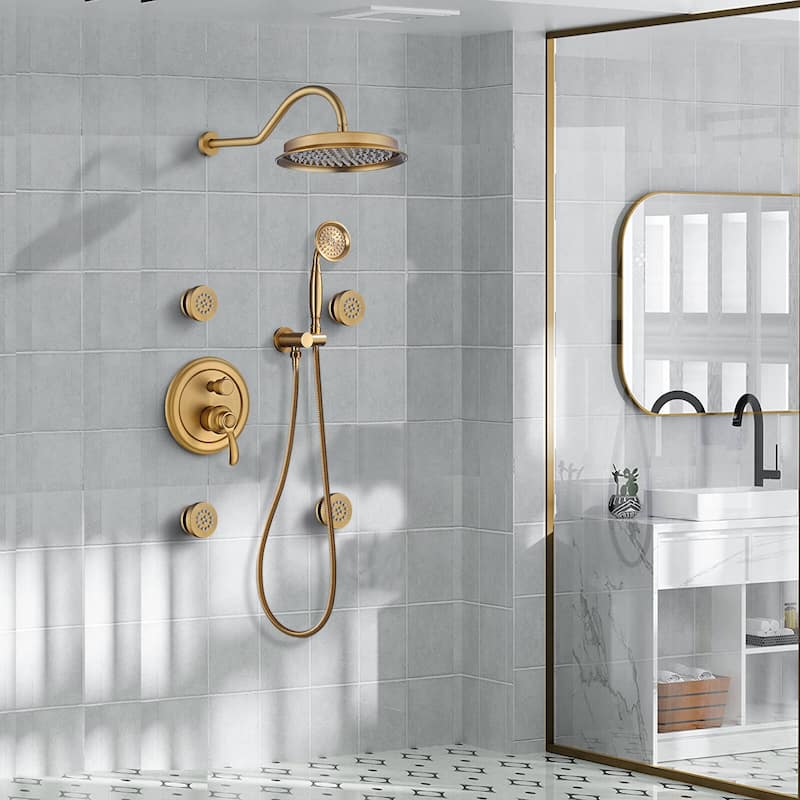 YASINU Antique Shower Faucet-Sets Fixtures, 9 inch Wall Rain Head with Handheld Spray and Body Jets