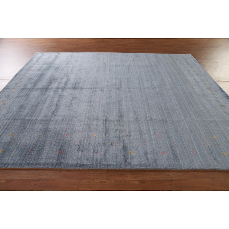 Blue & Gray Gabbeh Oriental Area Rug Handmade Wool Carpet - 8'1"x 9'7"
