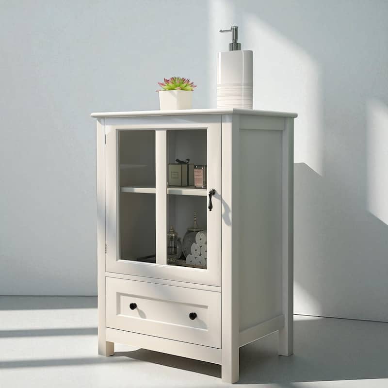 Small Buffet Cabinet with Single Glass Door, Adjustable Shelf and Bell Handle, UV Finish Storage Sideboard