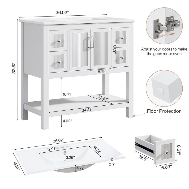 24" Modern Bathroom Vanity with Sink, Freestanding Bathroom Vanities Cabinet Combo, Solid Wooden Frame