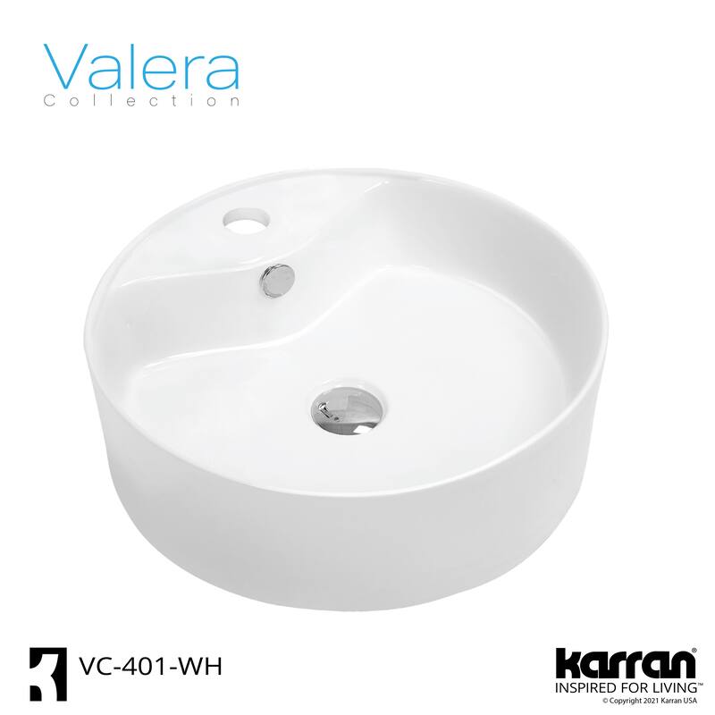 Karran Valera 18" Vitreous China Vessel Bathroom Sink in White with Overflow Drain