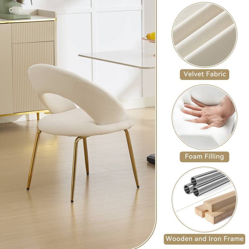 Set of 1 Velvet Fabric Dining Chairs With Curved Backrest and Golden Metal Legs for Kitchen or Dining Room