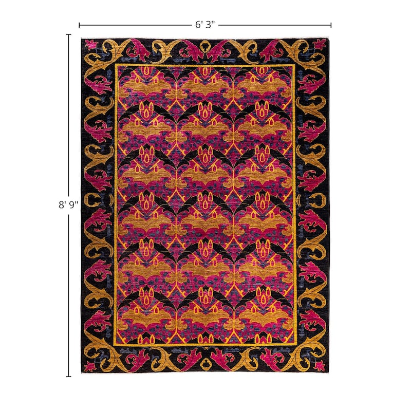 Arts & Crafts One-of-a-Kind Hand-Knotted Area Rug - Black, 6' 3" x 8' 9" - 6' 3" x 8' 9"