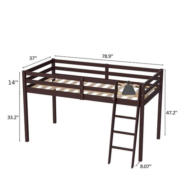 dimension image slide 2 of 9, Espresso Wood Junior Loft Bed with Stairs for Adults, Kids and Young Teens
