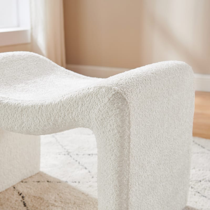 VANOMi Upholstered Pouf, Mid-Century Modern Ottoman, Cometemporary Foot Stool For Living Room Extra Vanity Seat For Small Space