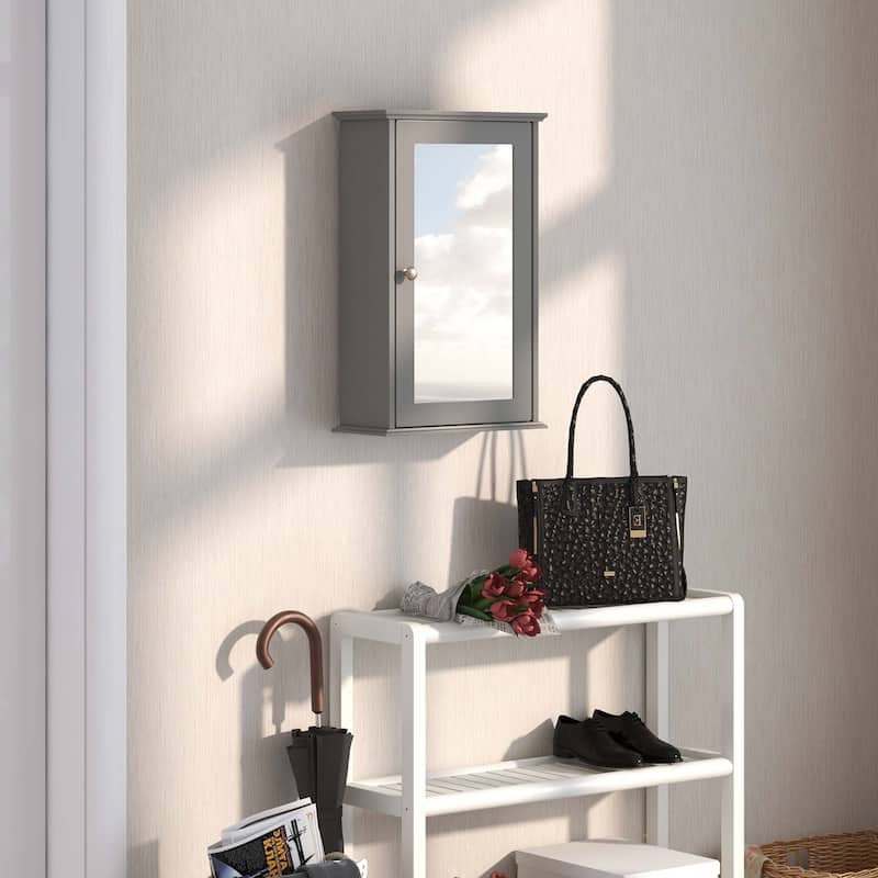 Costway Bathroom Wall Cabinet Single Mirror Door Cupboard Storage