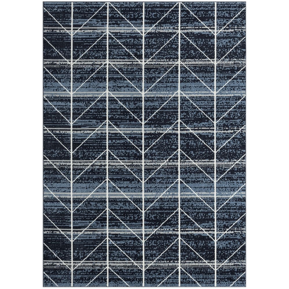 Everwash Treasure Arrow Modern Geometric Machine Washable Area Rug, Navy Blue/Grey