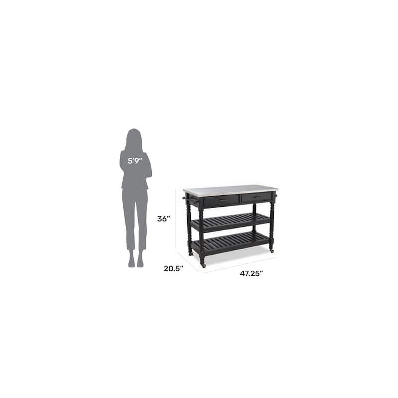 Homestyles General Line Black Mobile Kitchen Cart with Stainless Steel Top