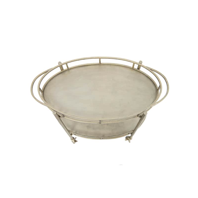 Oval 2-Tier Metal Bar Cart with Wheels