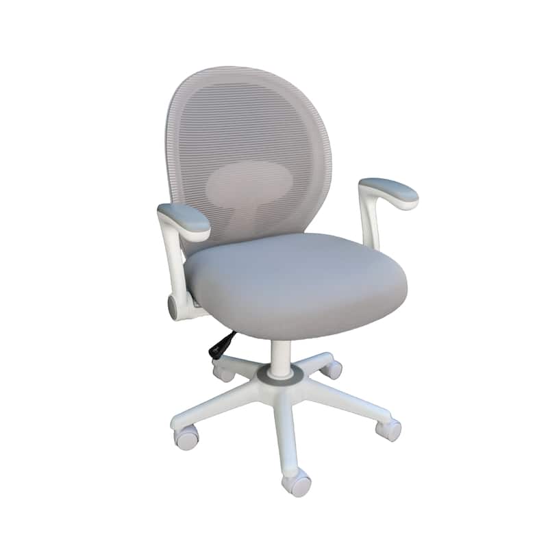 Rolling Task Chair with Flip Arms, Grey Mesh, Fabric Seat, White
