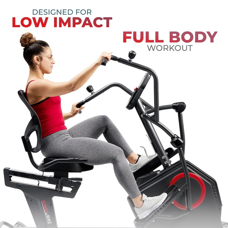 Sunny Health & Fitness Electromagnetic Recumbent Elliptical Bike W/arm Exercisers SF-RBE4886SMART - Black - 72" x 33"