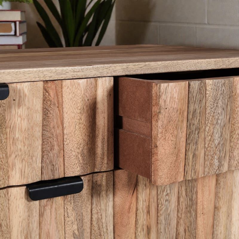 Natural Mango Wood 2-Door Cabinet with Drawers, Modern Storage Sideboard for Living Room, Entryway or Bedroom