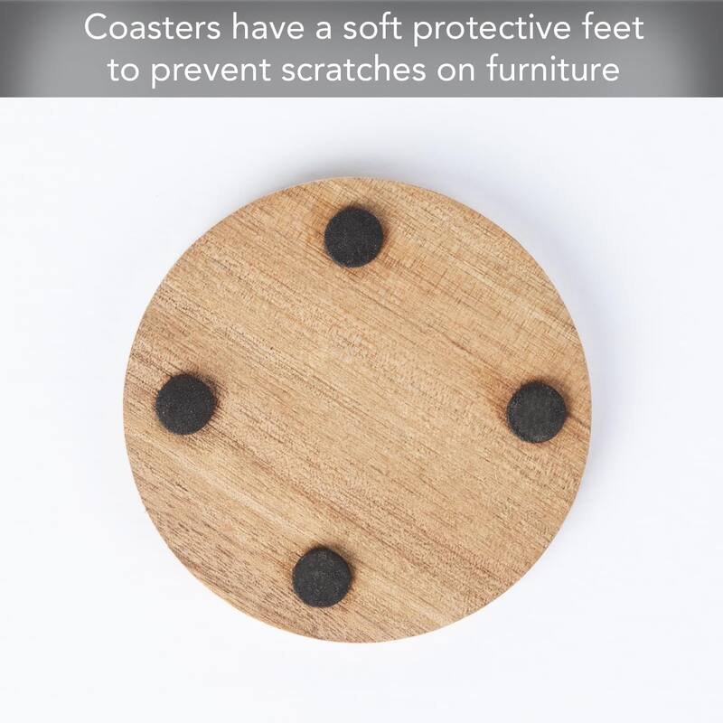 4 Pack Round Acacia Wood Coasters 4" Round Protects Surfaces, Attractive, Easily Wipes Clean