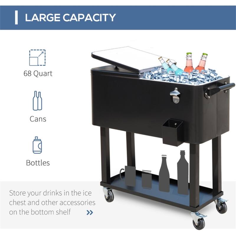 80 Quart Cooler Ice Chest Steel Frame With Wheels And Handles - 35.5" L x 15.25" W x 32.75" H