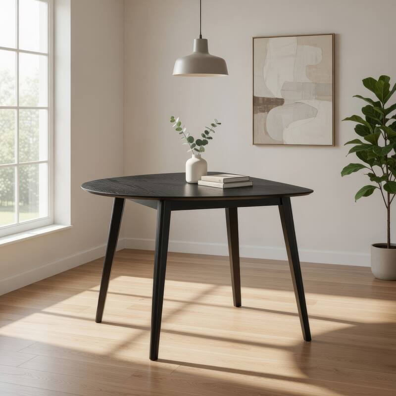 Rory Dining Table, 43 Inch Half Moon Top, Scandinavian Black Wood