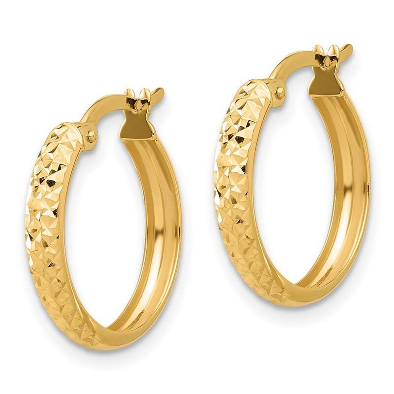Curata 14k Yellow Gold Polished and Sparkle Cut Hoop Earrings - 19.6x18mm