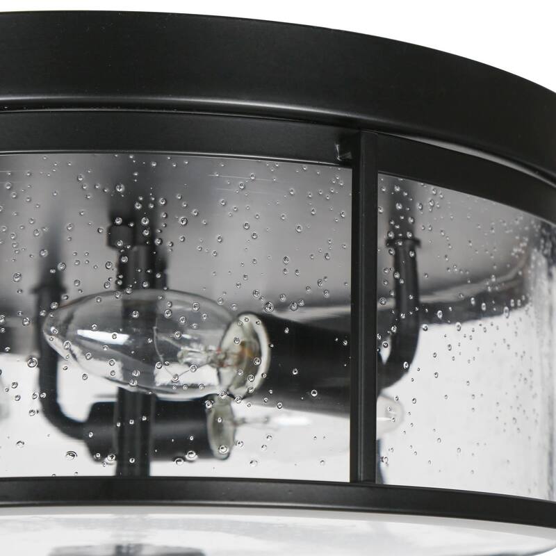 Modern Industrial 3-Light Glass Flush Mount Round Metal Ceiling Light - D 13"* H 6"