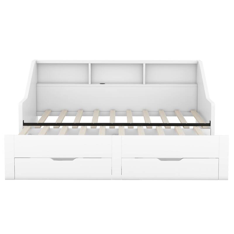 Twin Size Pine Convertible Daybed (Twin to King) with USB Charging & Storage (660lb Capacity)
