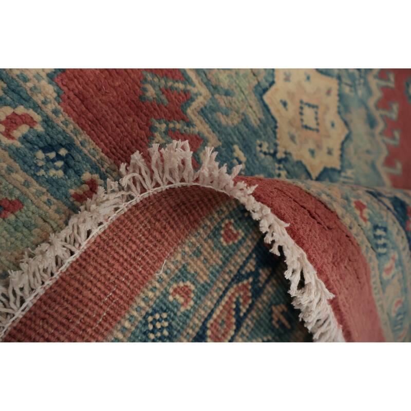 Hand Knotted Oriental 100% Wool Carpet Traditional Geometric Pink Kazak Area Rug - 11' 9'' X 9' 1''