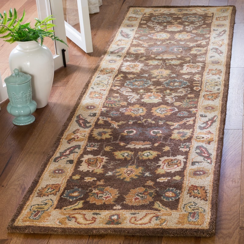 SAFAVIEH Handmade Bergama Milovanka Oriental Hand-spun Wool Rug - 2'3" x 12' Runner - Brown/Ivory