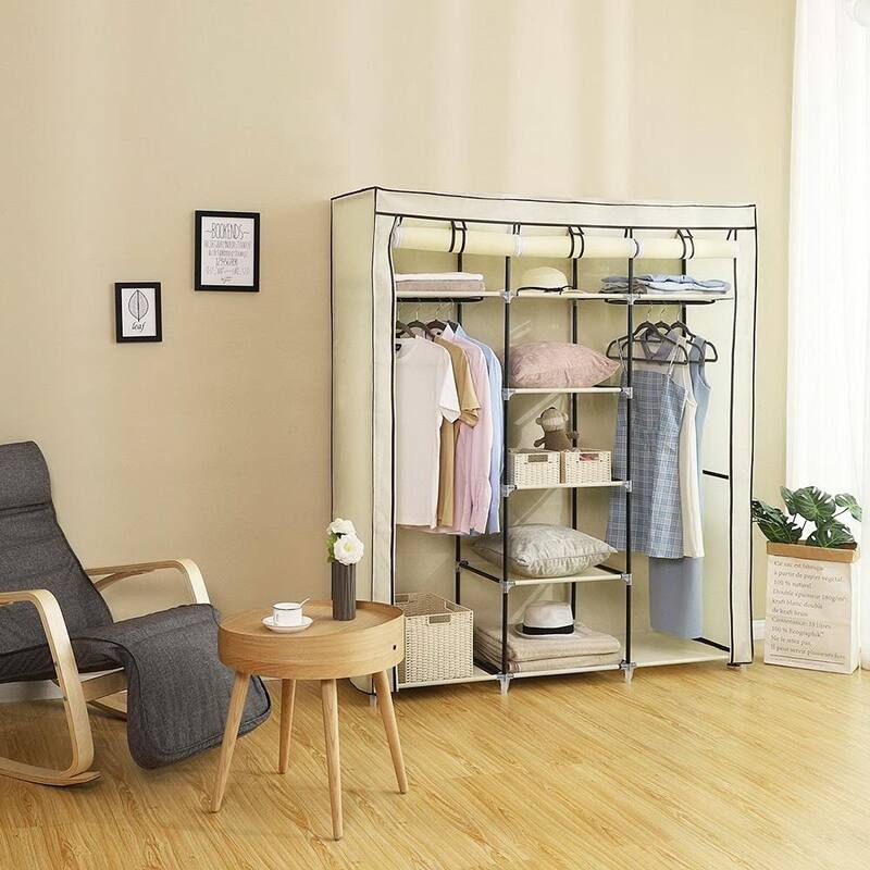 69" Portable Clothes Closet Non-Woven Fabric Wardrobe Storage Organizer Beige