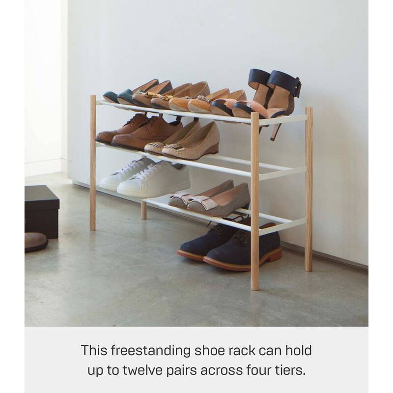 Yamazaki Home Expandable Shoe Rack, Steel, Holds 12 to 16 shoes, Holds 19.8 lbs, Expandable