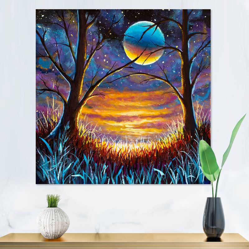 Designart "Mystical Full Moon In Fantasy Landscape" Modern Canvas ...