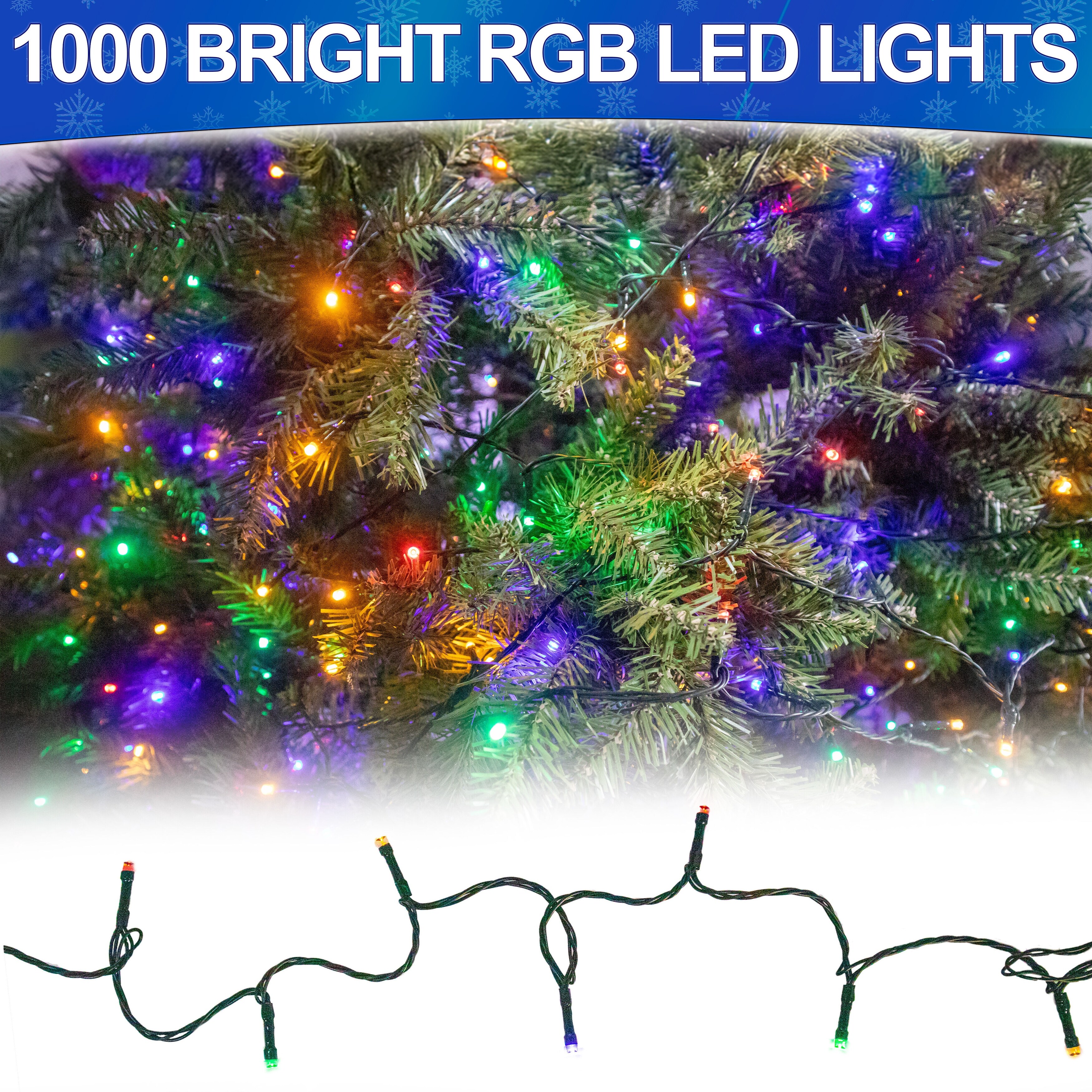 5 Star Deals Solar Christmas Tree Outdoor Lights 1000 LED 364ft RGB Multicolor Waterproof String Lights with Remote Timer 8 Modes Multi