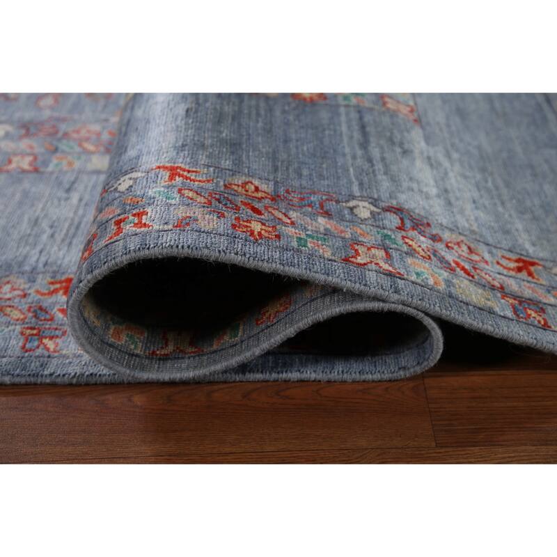 Hand Knotted Oriental 100% Wool Carpet Modern All-Over Navy Blue & Blues Art & Craft Area Rug - 12' 2'' X 8' 9''