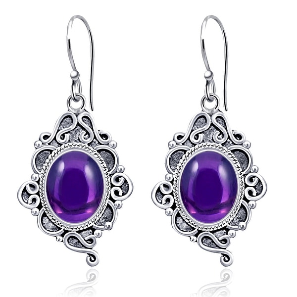 Amethyst, Chalcedony, Lapis Lazuli Sterling Silver Oval Dangle Earrings by Orchid Jewelry. Opens flyout.