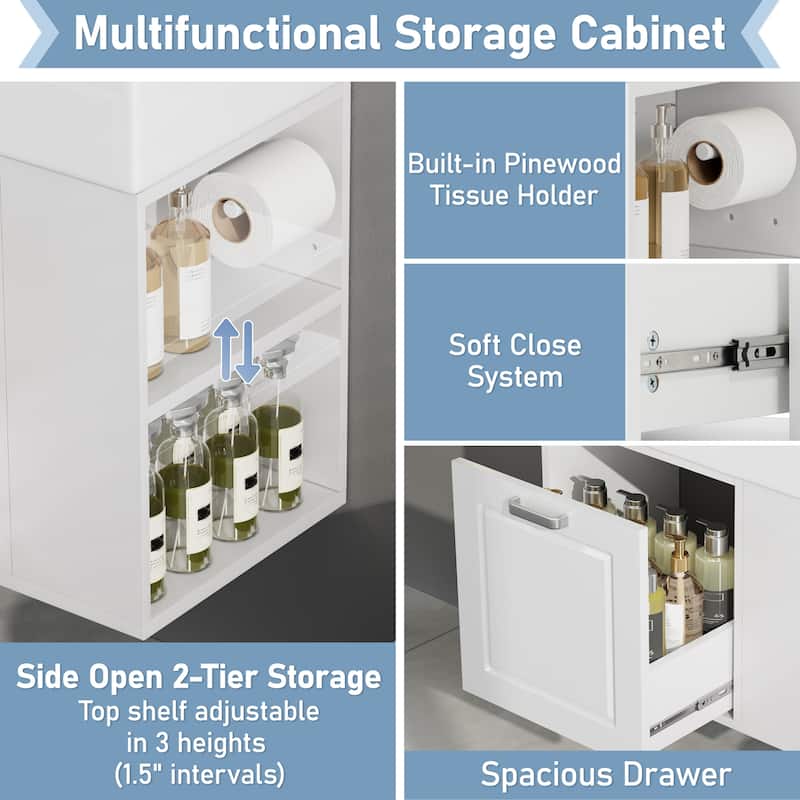 21.8" Floating Bathroom Vanity Cabinet with Ceramic Sink & Toilet Paper Holder for Small Space