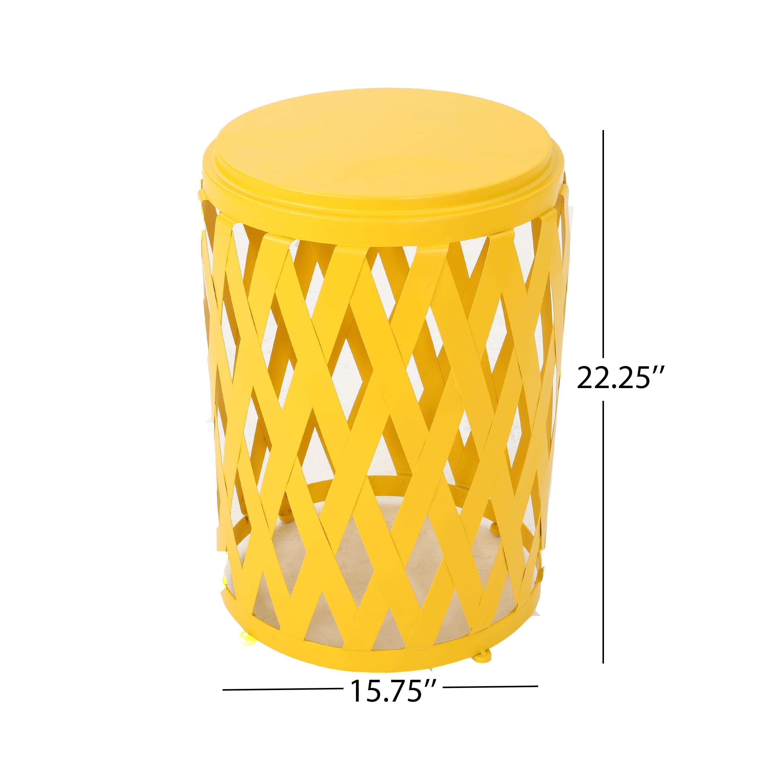 Aubriella Outdoor 14 Inch Diameter Iron Side Table, Matte Yellow Aubriella Outdoor 14 Inch Diameter Iron Side Table, Matte Yellow