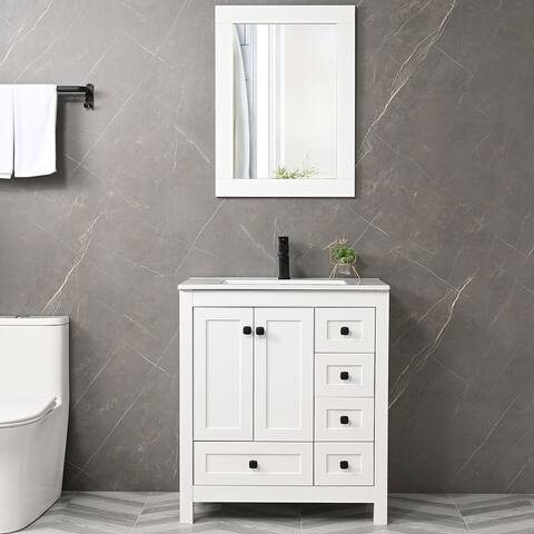 Eclife 30" Bathroom Vanity Set W/Drop in Sink Cabinet Mirror Combo